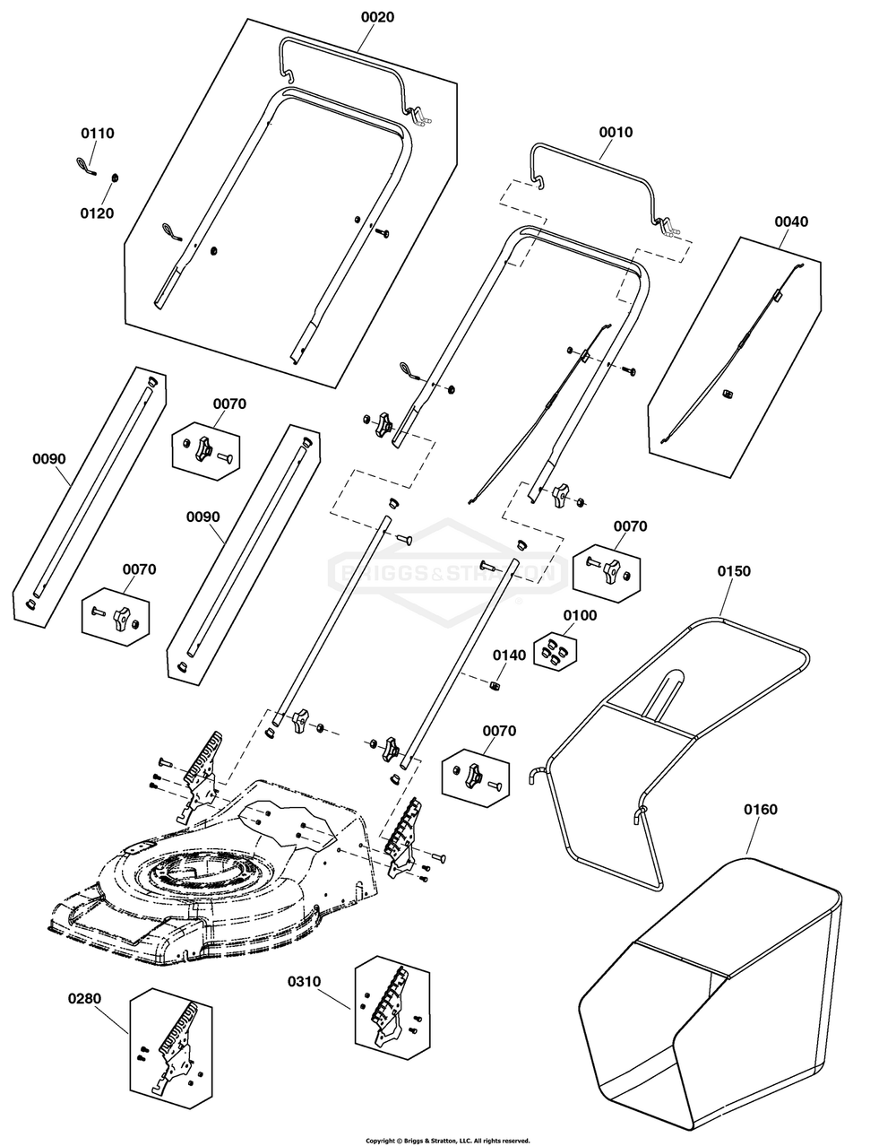 Handles And Controls Group Diagram and Parts List for 2691763-01 3IN1 Briggs and Stratton Lawn Mower